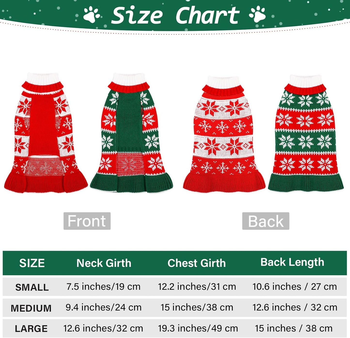 2-Pack Dog Christmas Sweater Dress - Warm Knit Pullover with Snowflakes and Floral Design for Winter (Size M)