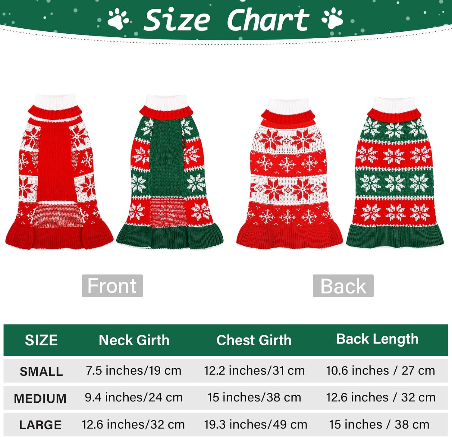 2-Pack Dog Christmas Sweater Dress - Warm Knit Pullover with Snowflakes and Floral Design for Winter (Size M)