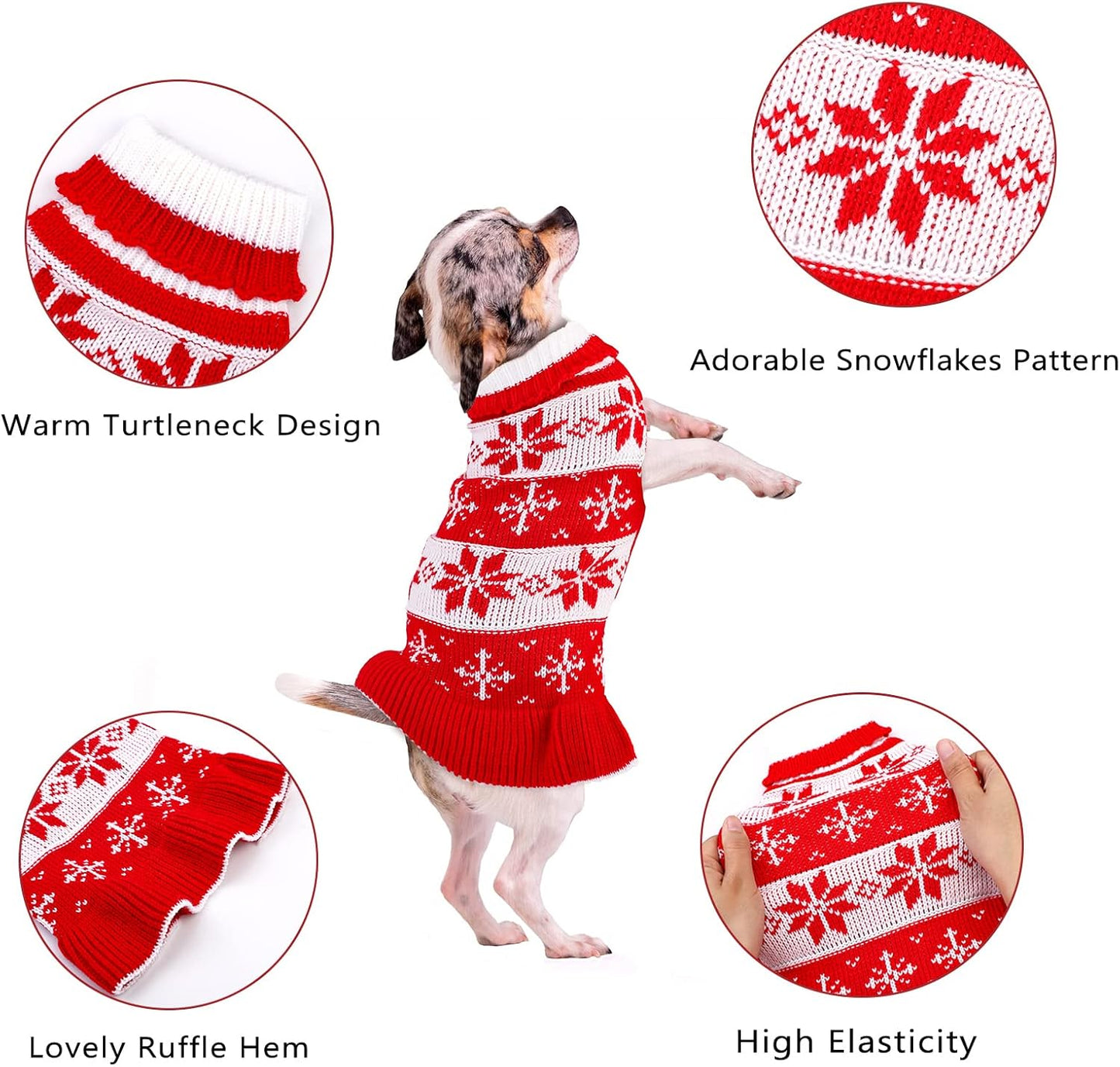 2-Pack Dog Christmas Sweater Dress - Warm Knit Pullover with Snowflakes and Floral Design for Winter (Size M)