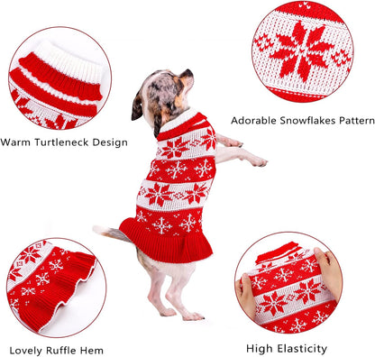 2-Pack Dog Christmas Sweater Dress - Warm Knit Pullover with Snowflakes and Floral Design for Winter (Size M)