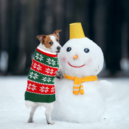 2-Pack Dog Christmas Sweater Dress - Warm Knit Pullover with Snowflakes and Floral Design for Winter (Size M)