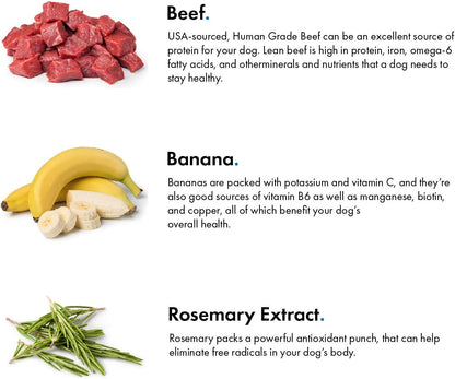 Premium Beef and Banana Dog Treats - 5 Oz. | 100% Human Grade | Made in the USA | High Protein | Grain Free | Limited Ingredients | No Fillers | BHA-BHT Free | Soft and Tender